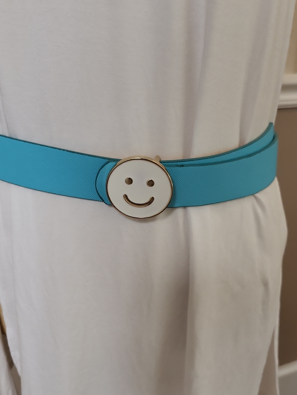 Double Sided Turquoise Or Yellow HAPPY Smiley Face Belt
